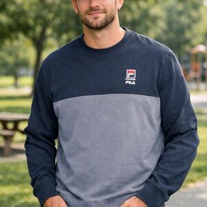 Vintage Y2K FILA Colorblock Crewneck Men’s XL Sweatshirt Pullover Gray/Blue